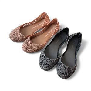 two pairs of Mini Melissa girls jelly Ballet Flats - Black and Nude | sz 13